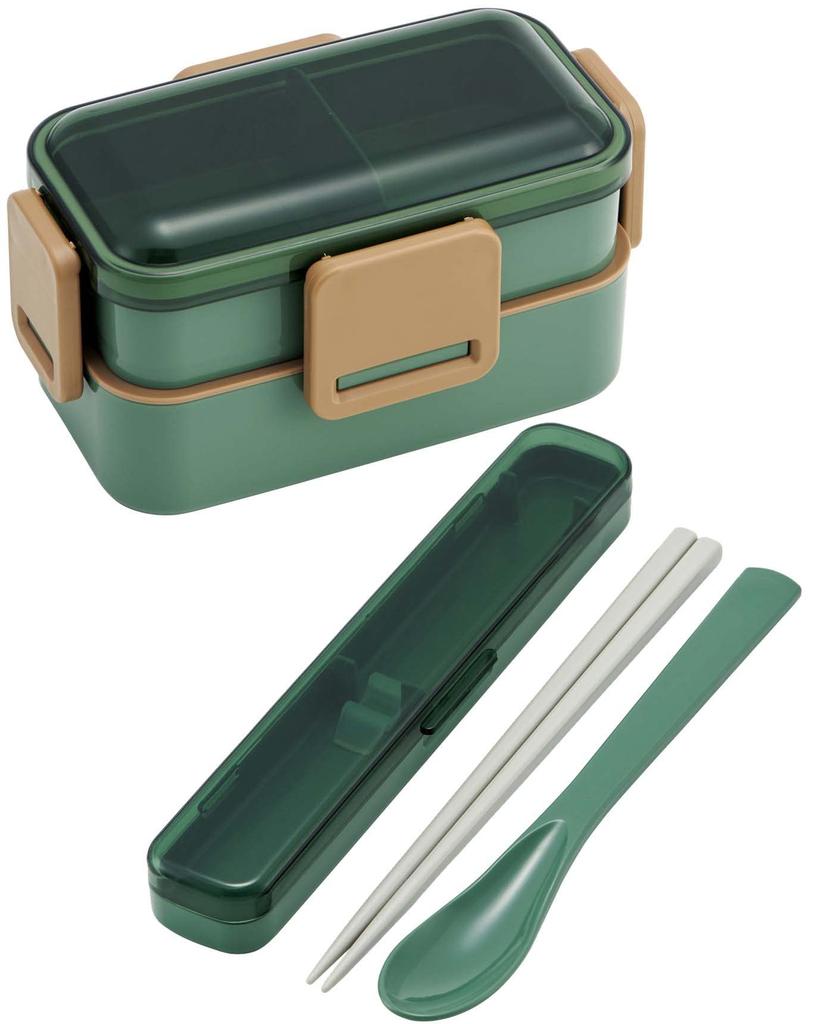 Skater Bento 600ml Made In for with a Soft Dishwasher and Microwave Nature Color Sage Green Box, 2-Tier, Capacity, Japan, Women, Dome-Shaped Lid,
