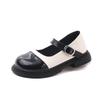 Girls' princess shoes 2025 new spring single shoes soft sole black and white color matching baby Mary Jane shoes children's leather shoes