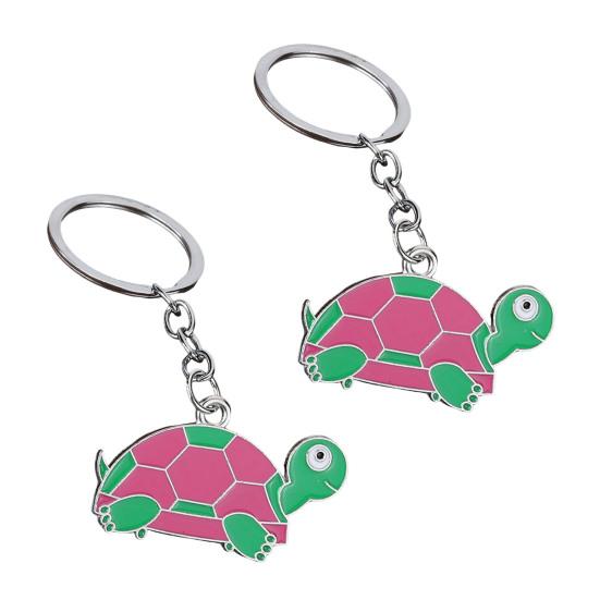 2Pcs Keychain Pendant Metal Chain Design Cartoon Key Ring with Turtle Shape Enamel
