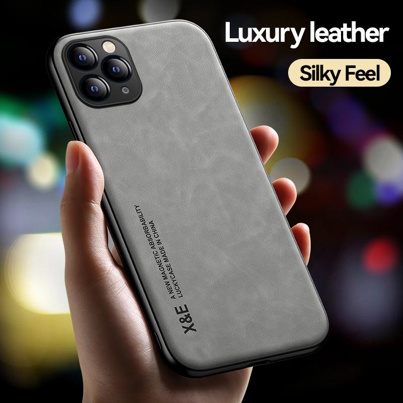 Luxury Leather Case For iPhone 15 14 13 12 11 Pro Max Mini XR XS Max 8 7 15 Plus SE 2020 Cover With Metal Plate Support Car Hold