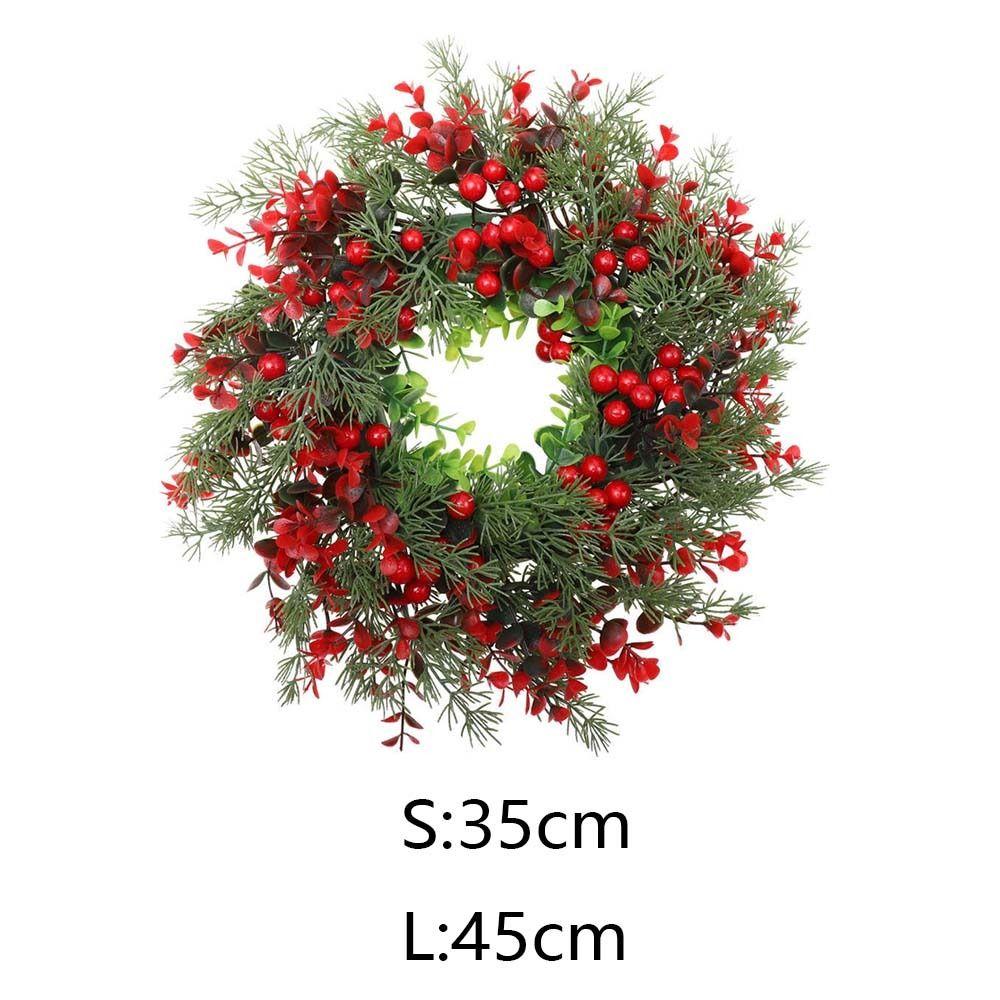 Simulation Leaf Red Berries Wreath Artificial Christmas Hanging Pendant Eucalyptus Garland Porch