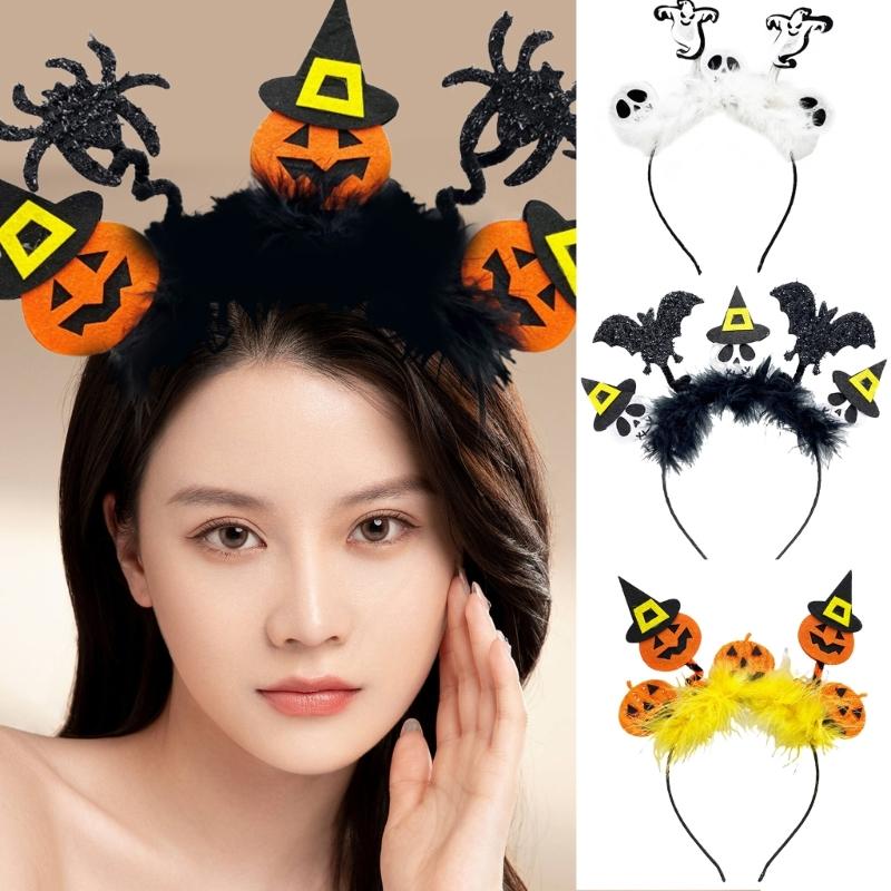 Adult Teens Headband Wing&Skull&Pumpkin Shape Hair Hoop Halloween Party Headpiece Woman Girls Cosplay Costume Hairband