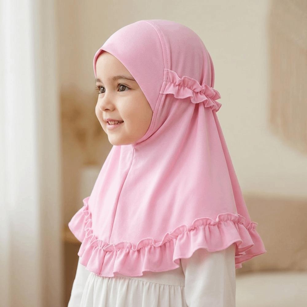 With Crinkles Ruffled Hem Hijab Soft Turban Caps Elegant Girl's Head Scarf Eid Al-Fitr