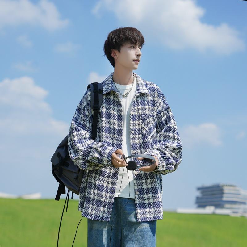 

Уличная осенняя мужская мода Универсальный пиджак в клетку с лацканами Свободная повседневная куртка 3XL