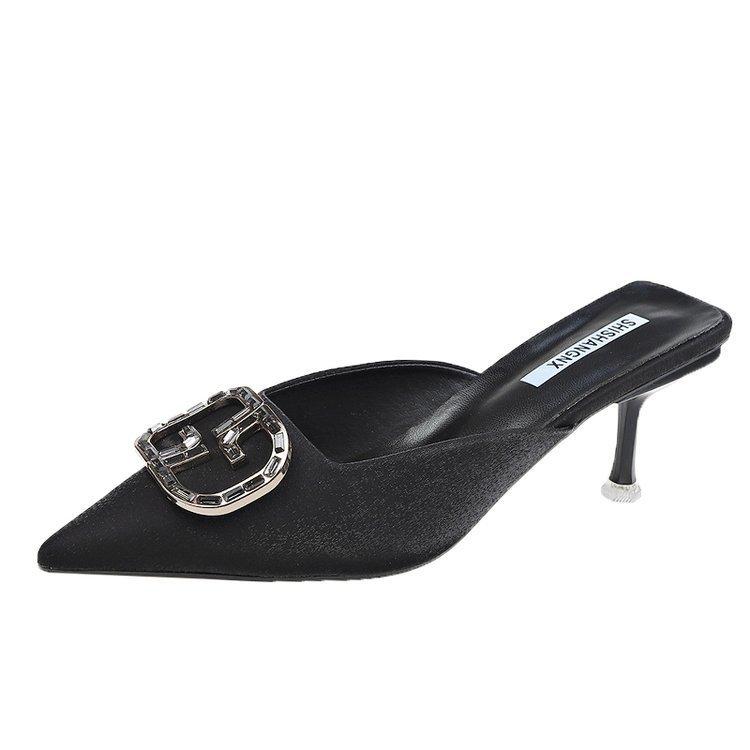 

Туфли Muller на тонком каблуке, новые летние, корейские, модные, на открытом воздухе, со стразами, на высоком каблуке, остроносые, полутапочки для женщин 35