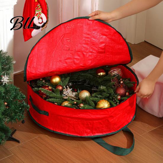 Reinforced Handle Carrying Bag Round Garland Storage with Handles, Waterproof PE Fabric Protective for Wreaths Dustproof Organizer, Zipper Closure