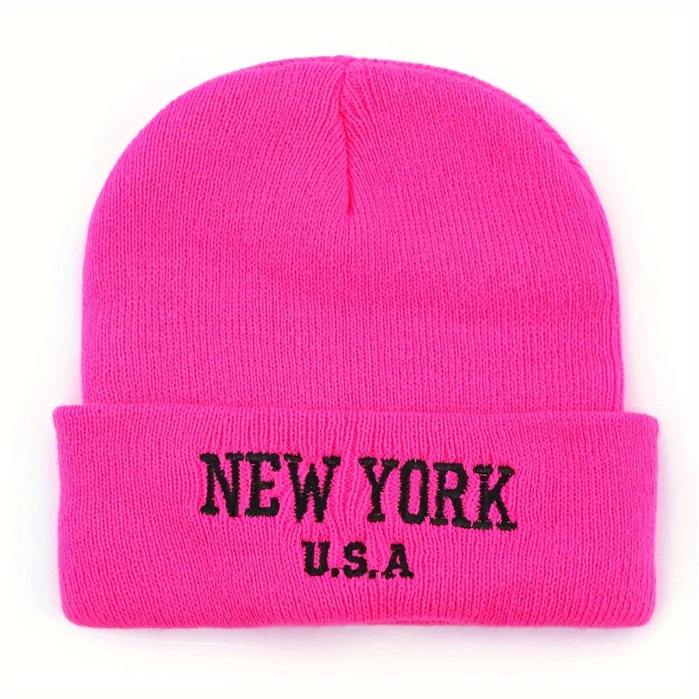 Unisex New York Embroidered Beanie - Acrylic Knit Hat For Fall/Winter, Lightweight Stretch Cap For Urban Style, Machine Washable