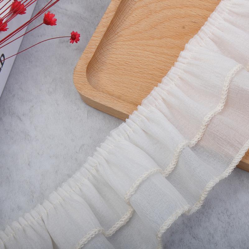 4Meters/lot 5cm double-layer chiffon lotus leaf pleated lace toy skirt clothing curtain pleated decorative lace