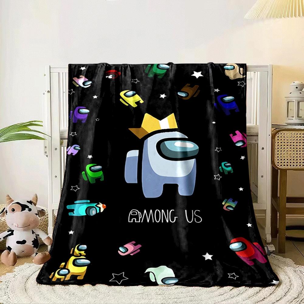 Crewmate colorati di Among Us sparsi di stelle su uno sfondo nero. coperta per tutte le stagioni coperta per pausa pranzo regalo