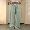 Damen Elastische Taille Baumwolle Weite Beine Hosen Lässige Lockere Hosen