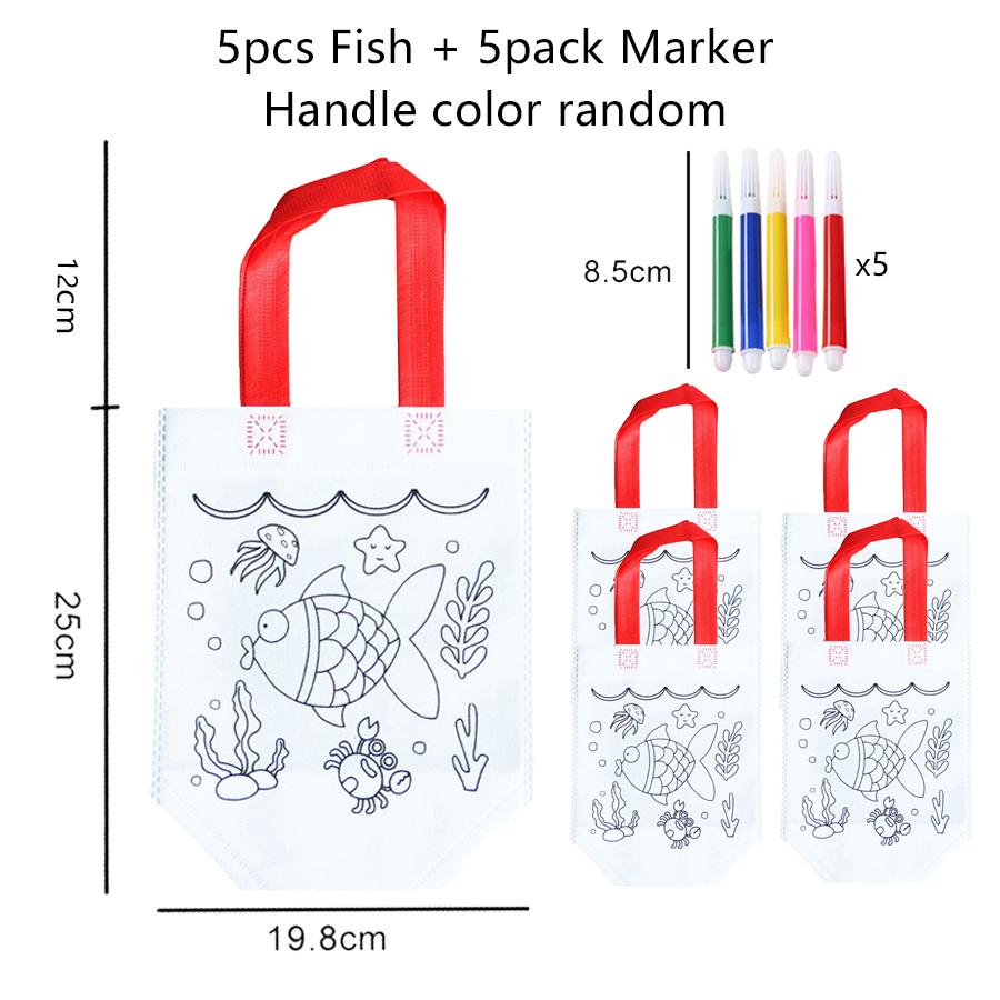 5pcs Graffiti Bag with Marker Children Drawing Toys Puzzle Parent-child Interaction Color Cognition Preschool Activity Props TMZ