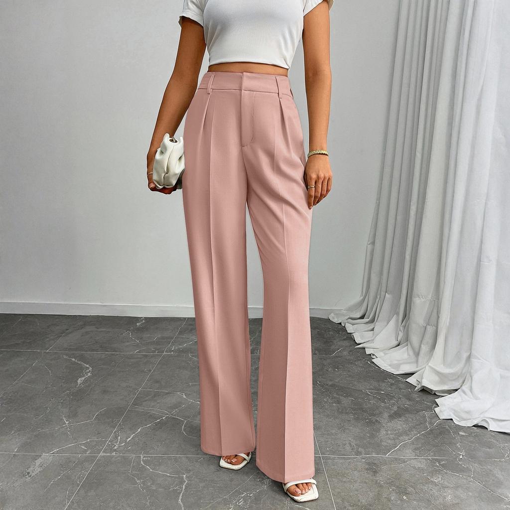 Pantalones de Traje Casuales de Negocios para Mujer de Cintura Alta Sueltos Rectos de Pierna Ancha