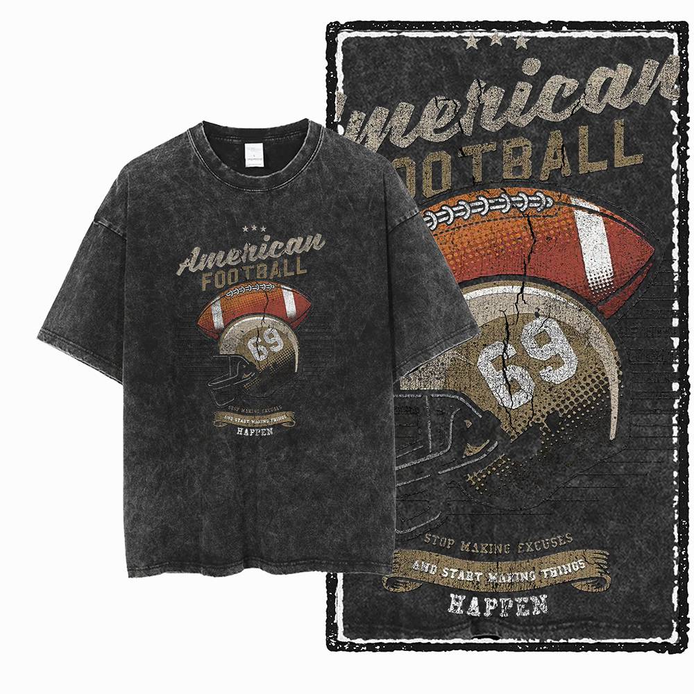 American Football Theme Vintage Graphic Printed Big Size Black Cotton Unisexs Retro TShirt G