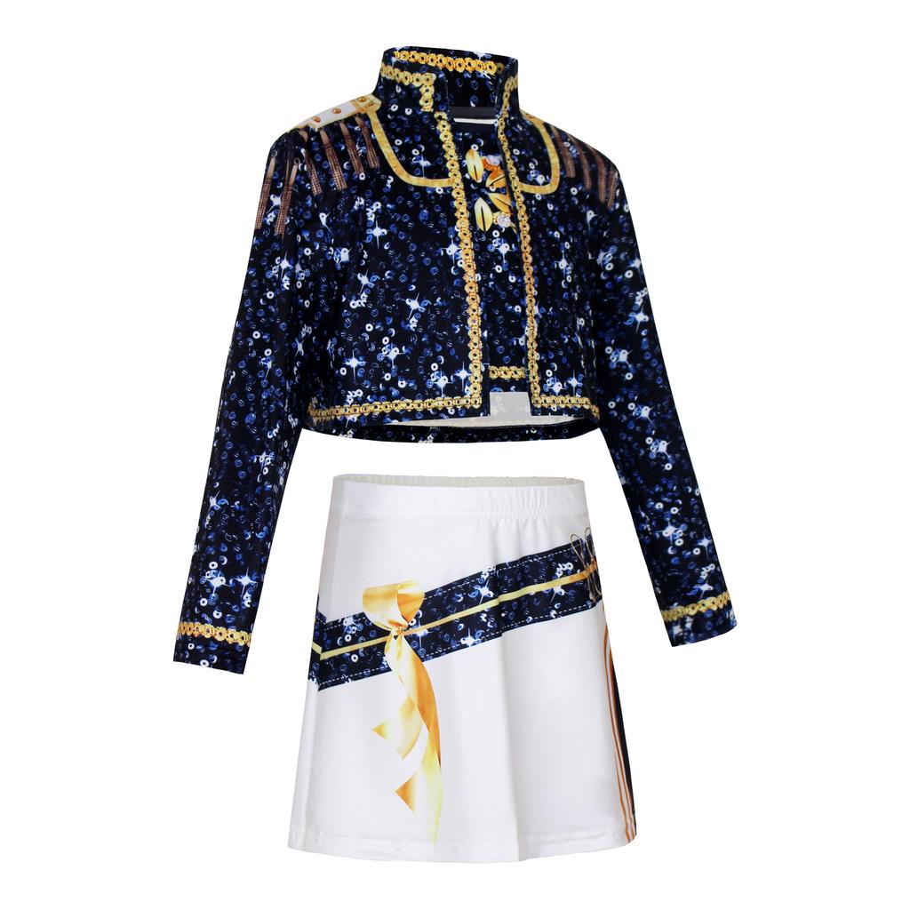 Girls POP Singer Hunters Stage Performance Printing Outfit Halloween Cosplay Costume for Carnival Party Pretend Game Role Playing Dress Up Suit