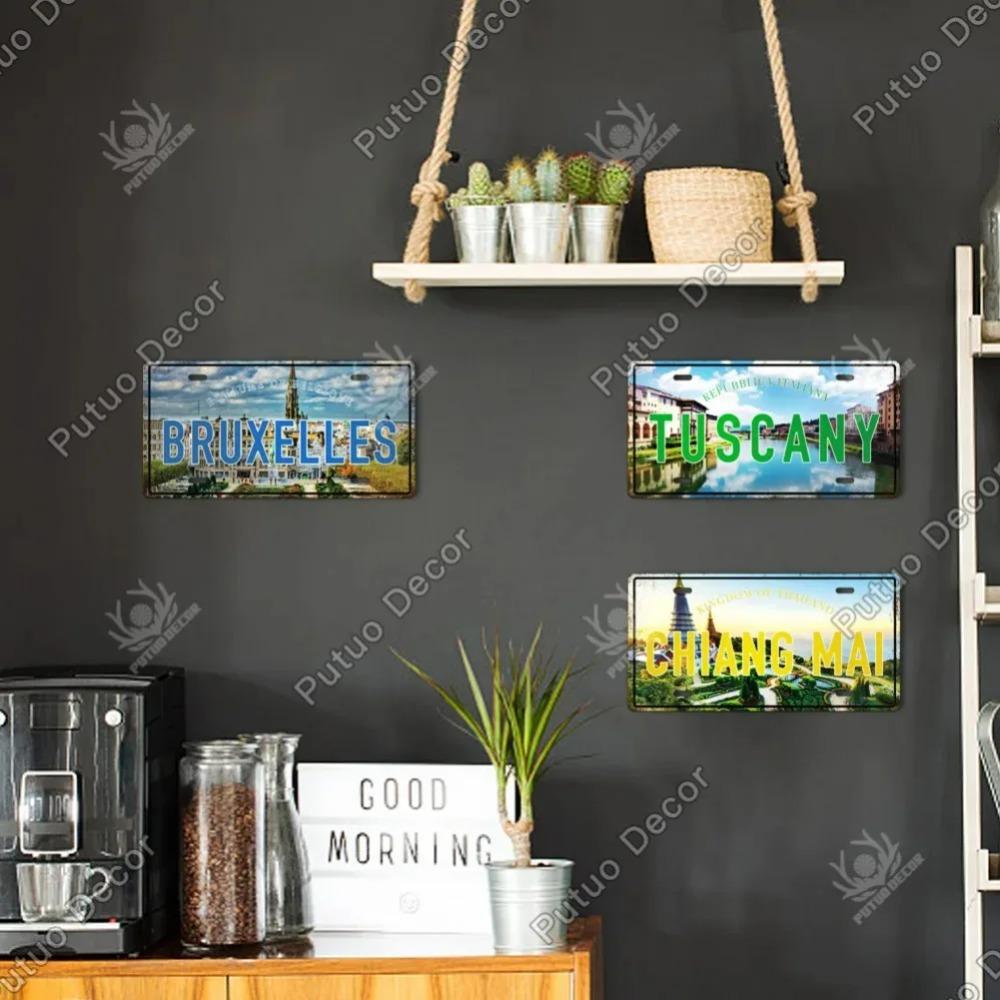 Famous City License Plate Metal Sign Vintage Decor for Home Bedroom Man Cave Wall