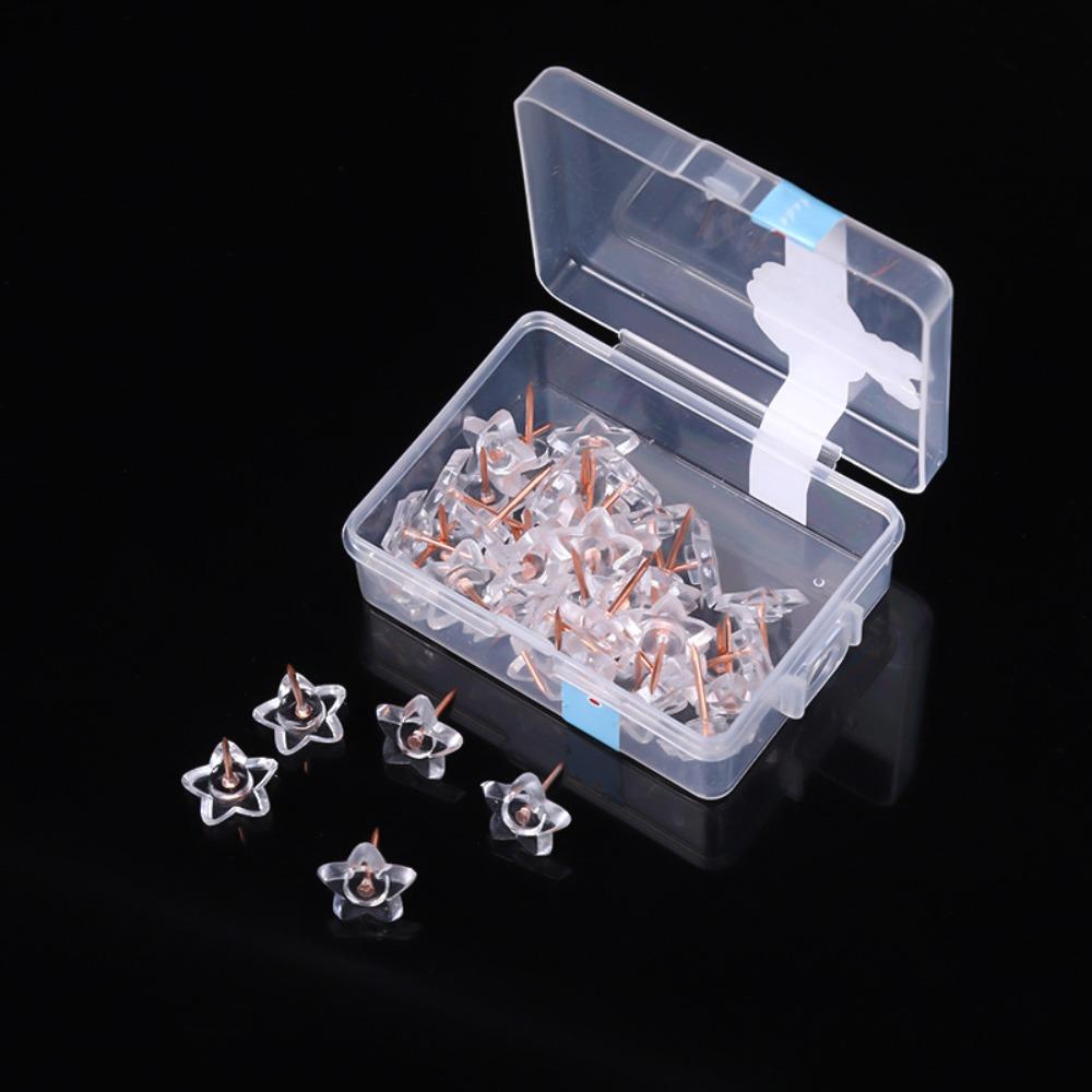 A Box Heart Shape Push Pins 50/100PCS Transparent Flower Push Pin Heart Push Pins  School