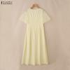 ZANZEA Women Casual Round Neck Mesh Splice Short Sleeve Loose Dress