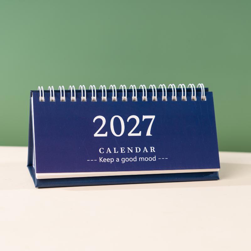 1Pcs 2027 Mini Coil Standing Desk Calendar Waterproof Page Flip Planner for Office Workers Daily Task Management