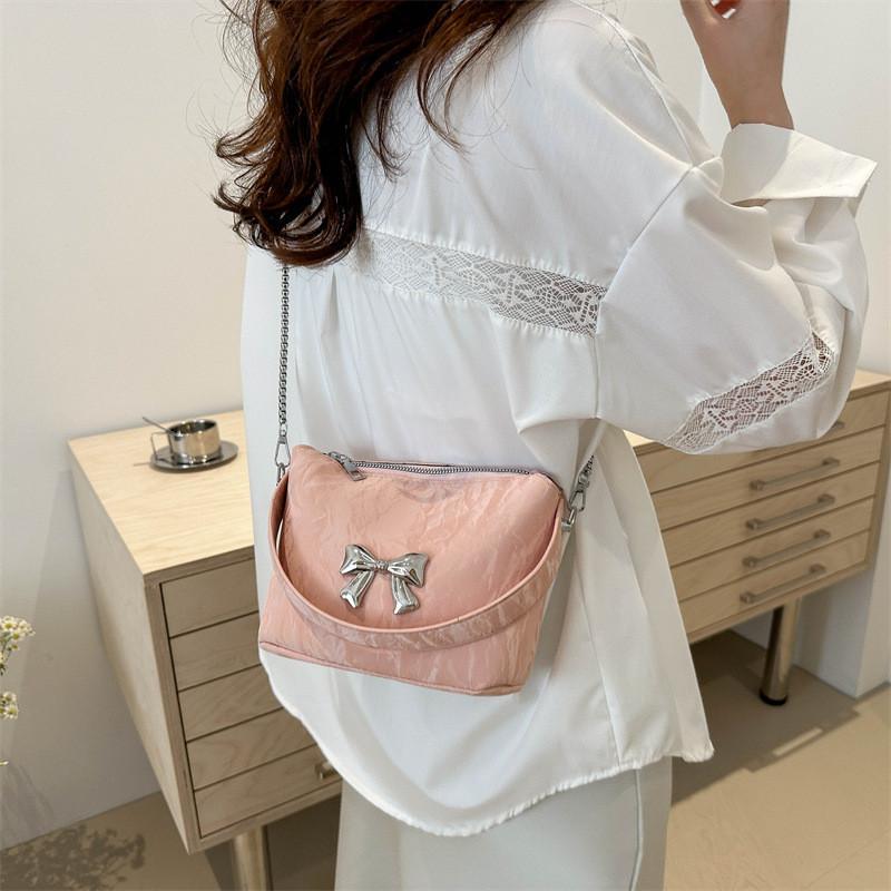 Trendy Single Shoulder Crossbody Bag With Elegant Bow Design For Women In Black Pink White And Blue