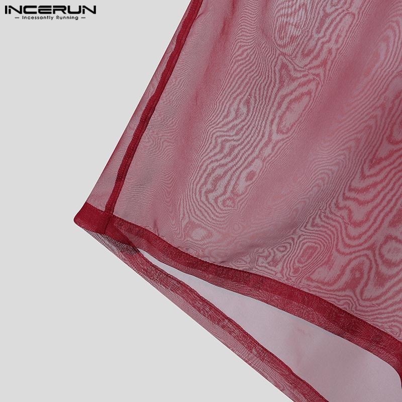 INCERUN Men Tie Neck Sleeveless See Through Mesh Sheer Party Club Tank Tops