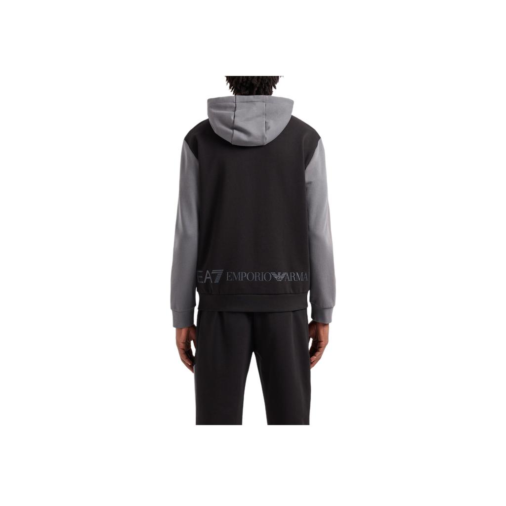 Emporio Armani EA7 FW24 Logo Letter Zipper Pocket Hooded Long Sleeve Sweatshirt Men Sweatshirt Black 6DPM34-PJVTZ-1200