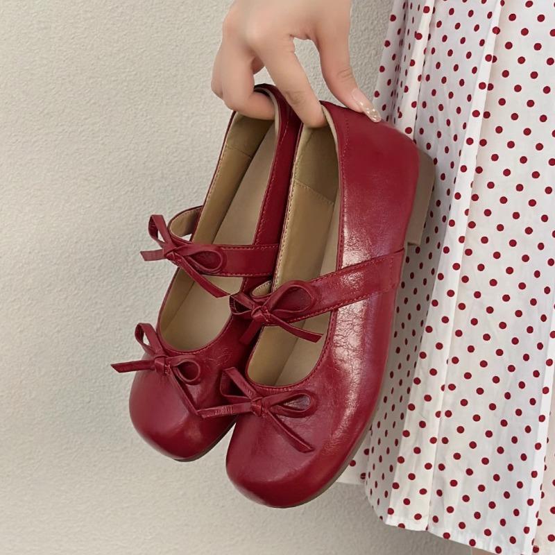 Fashion Flat Comfort Soft Sole Retro Round Toe Shallow Mouth Slip Strap Butterfly Knot All-Slip Wear-Resistant Slip-On Single Shoes