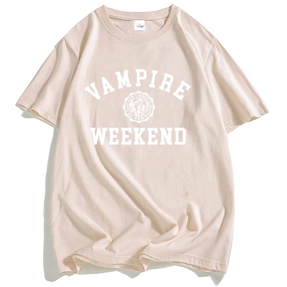 VAMPIRE WEEKEND Collegiate T-shirt Summer Short Sleeve Cotton Male Tshirts Round Neck Fashion Printing T Shirts Men Women Tees