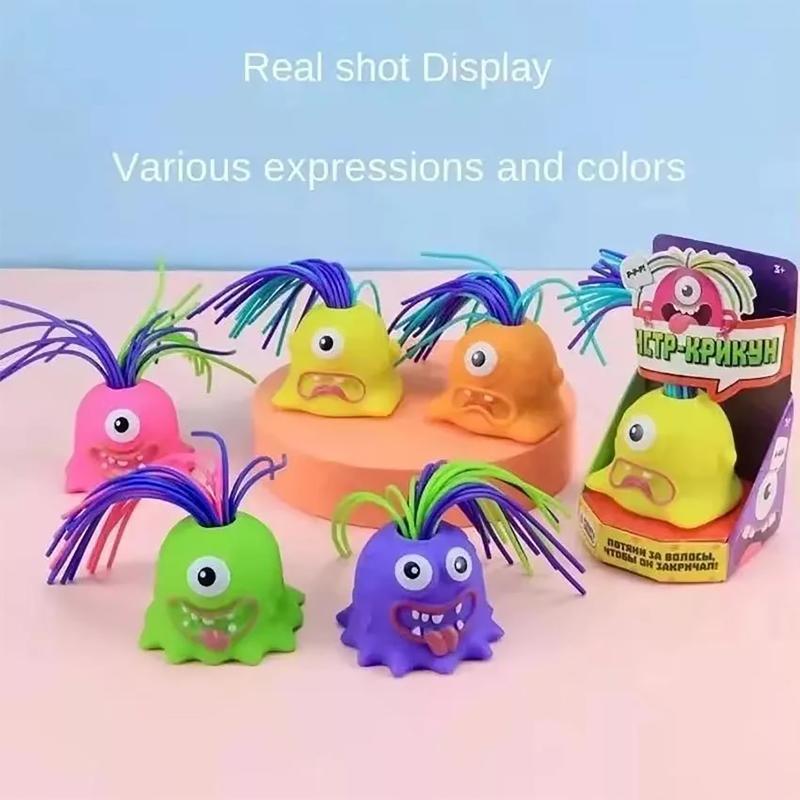 Pull Hair Screaming Fidget Monster Toy Soft BPA-Free Squeaky Sound Decompression Toy for Adult Office Stress Relief Home Play