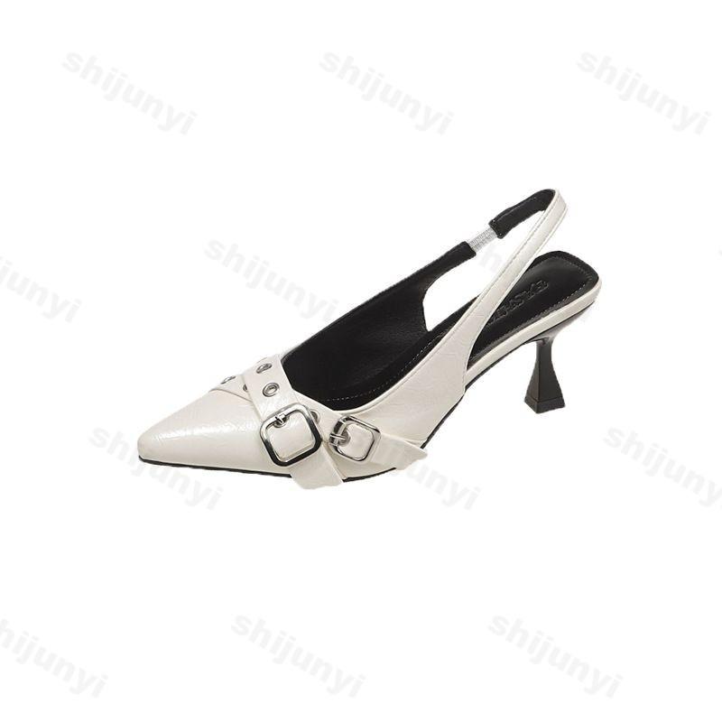 Fashion High Heels Women Shoes Luxury Designer Fashion Pointed Toe Buckle Strap Metal Women Sandals Elegant Single Shoes Female Pumps