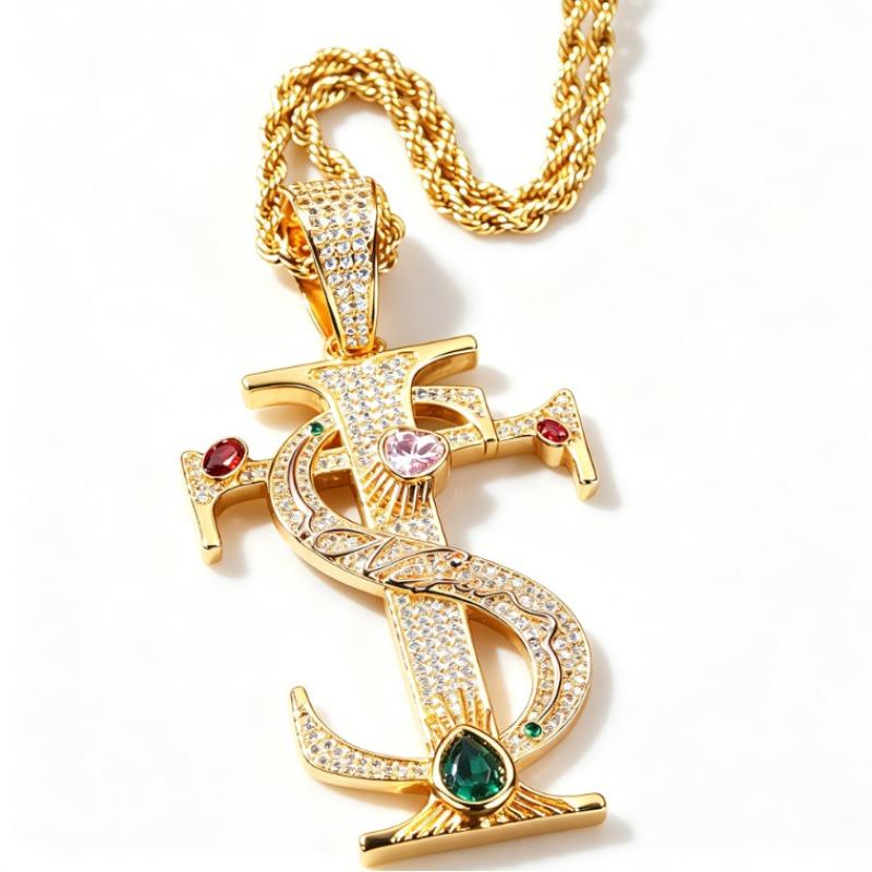 European and American Style Copper Inlaid Zircon TS Cross Pendant, Ai Zhiheng's Same Mixed Color Zircon Trendy Hip-hop Accessory Accessory