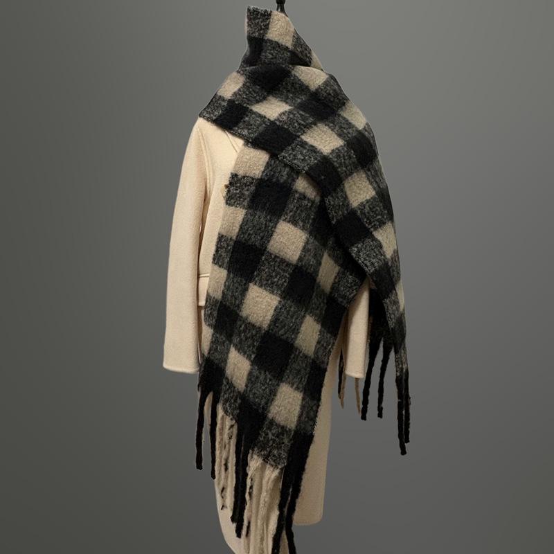 Women's Faux Cashmere Plaid Scarf - Korean Style, Thick & Warm Autumn/Winter Shawl