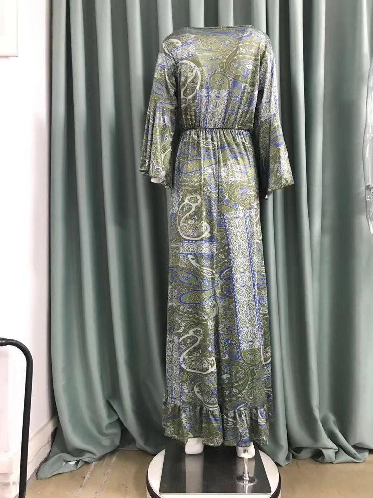 Bohemian Bell Sleeve V-neck Floral Vacation Maxi Dress