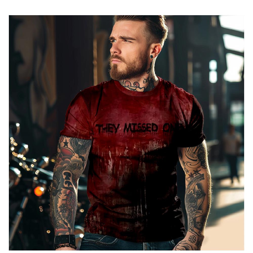 Summer Vintage Bloody Print T-shirt Men's Fashion Casual Short Sleeve Round Neck Oversize O-Neck Men's Tops Clothing Size XS-6XL