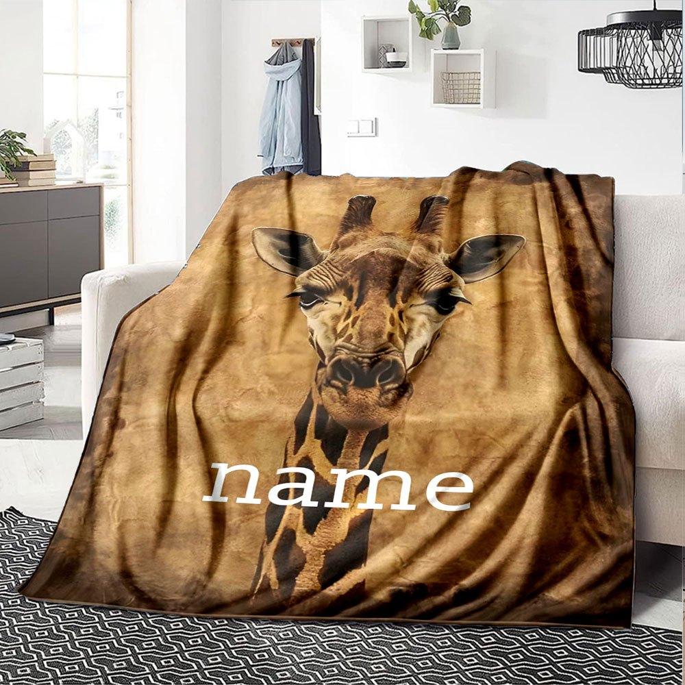 Giraffe Portrait With Earthy Texture Gift Personalized Blanket Personalized Name Durable Comfort Versatile For Sofa Couch Office Bed Picnics Four