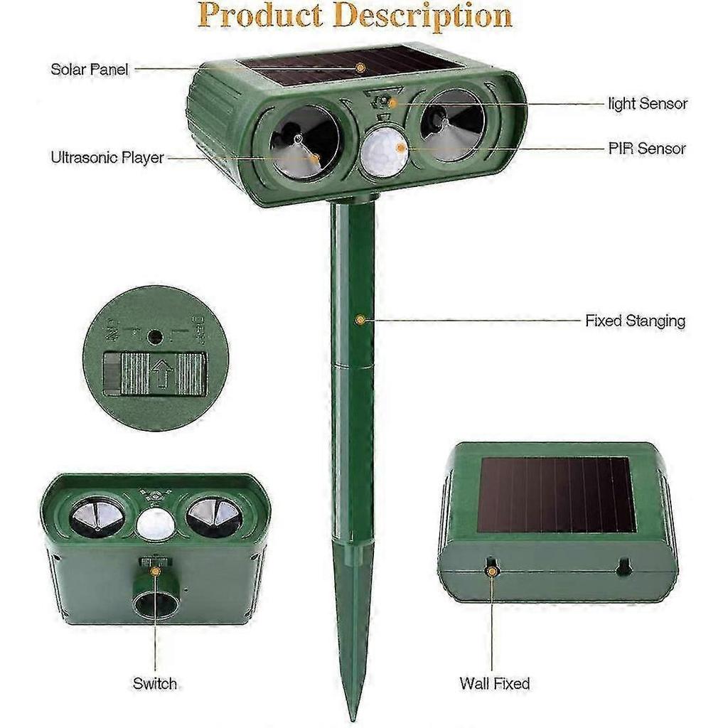 Ultrasonic Animal Repeller Outdoor, Solar Power Animal Repeller With Pir Motion, Waterproof Ultrasonic Pest Repeller Cat 25-26