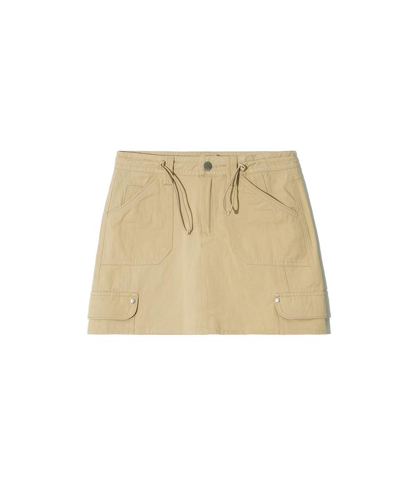 Lense Piping Fake Cargo Mini Skirt Beige