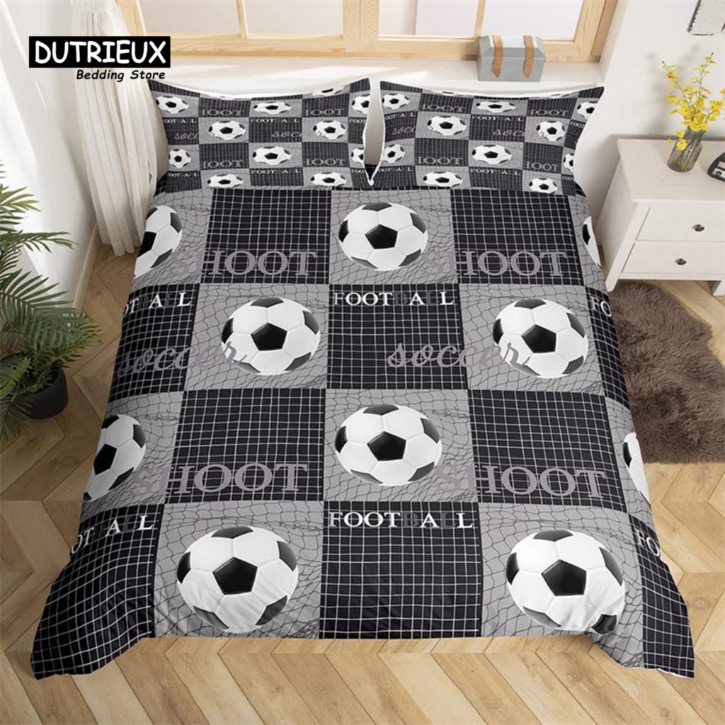 Soccer Field Duvet Cover King Queen Football Comforter Cover Soccer Sports Bedding Set Microfiber Sport Theme Bedspread Cover