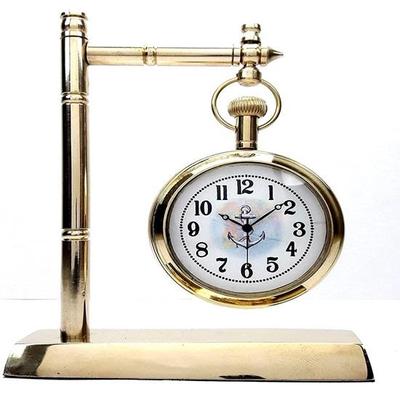 Vintage handgemaakte mooie antieke stijl messing hangende tafelklok met standaard thuiskantoor decoratief cadeauhorloge