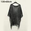 Through Hollow Out Pareo Solid Color Tassels Shawls Sexy Long Sleeve Cover Up  for Women