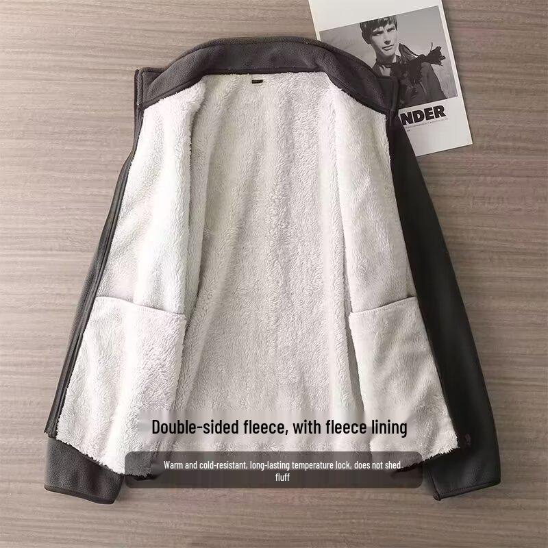 Men's Double-Sided Sherpa Fleece Stand Collar Jacket: Thick, Warm, Loose Cardigan for Autumn and Winter
