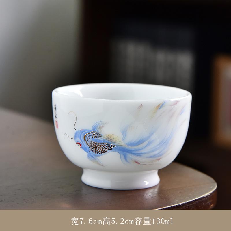 Ice Type Ceramic , Sheep Fat Jade Porcelain Hand-painted Master Single Cup, Large Size Tasting Tea Bowl, Household Kung F