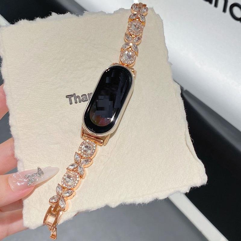 

Luxury Glitter Stone Bracelet Strap For Xiaomi Band 9 Sparkling Diamond Metal Band For Mi Smart Band 8 Repleacement Wristband Mi Band 8 рожевий колір золота