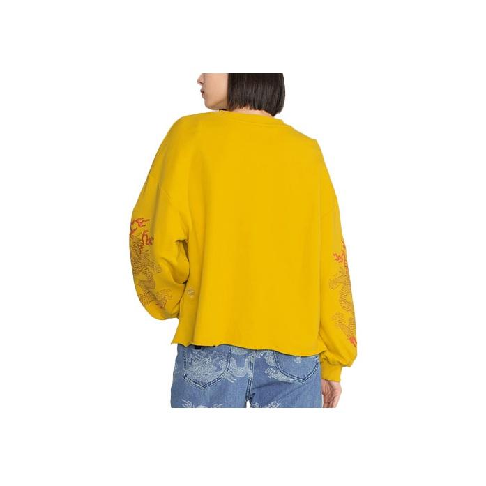 Lee Logo Embroidered Cartoon Anime Print Round Neck Sweatshirt Women Sweatshirt Yellow LWT004212CUH00FA01727
