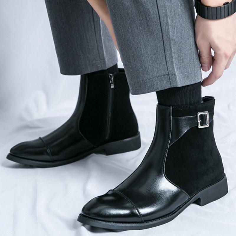 Men's High-Top Leather Boots Fashion Chelsea Ankle Boots Pointe Toe Business Dress Boots for Men Brand Casual Leather Boot Botas