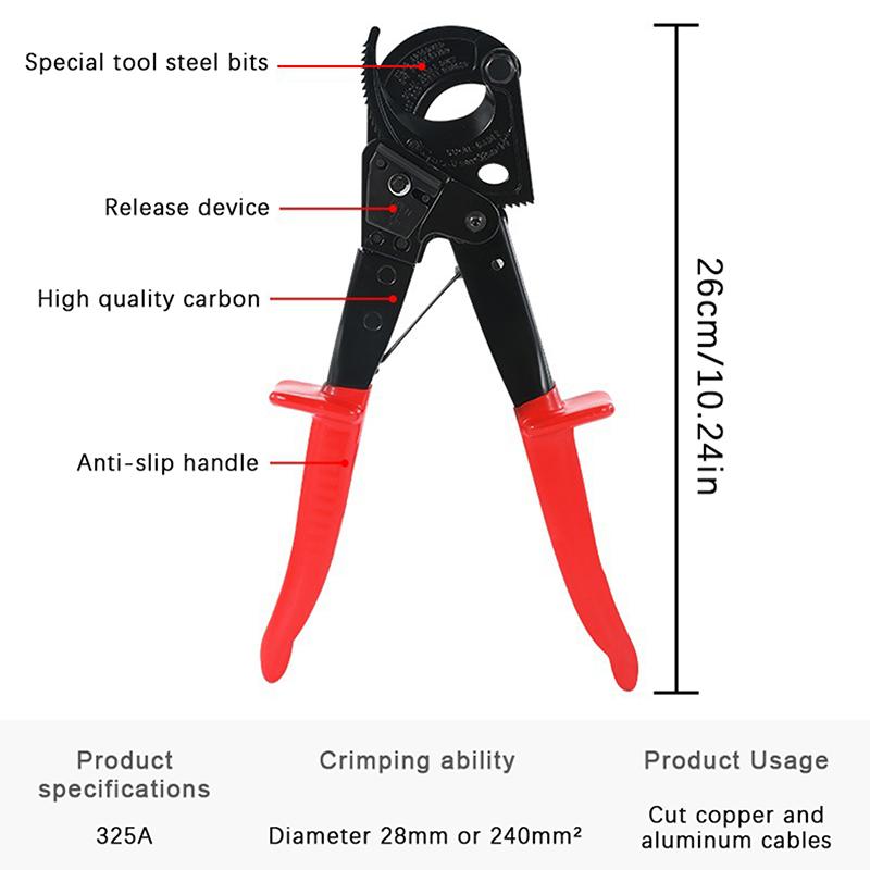 1Pc Hs-325A Cable Cutters Ratcheting Cable Cutters Heavy Duty For Electricians Cutting Aluminum Copper Soft Wire
