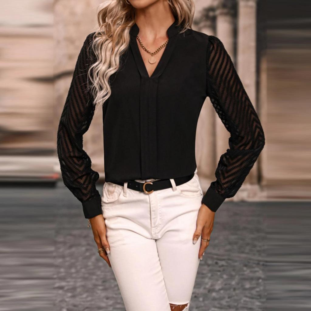 Women's Casual Fashion Patchwork Chiffon Long Sleeve Solid Color Shirt