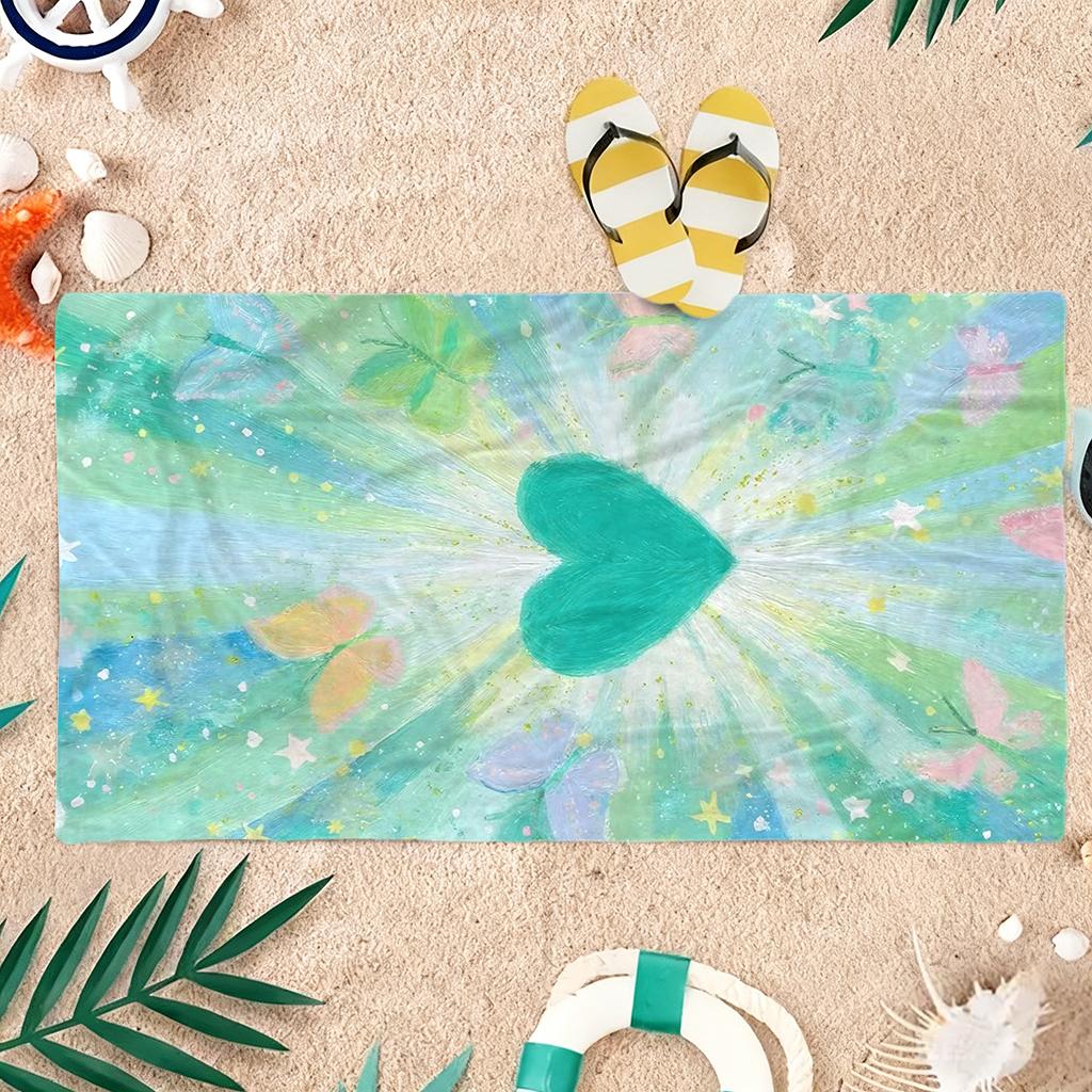 Green Love Butterfly Beach Towel Quick-drying Super Absorbent Suitable for Swimming Beach Pool Gym Summer Gift for Friend Family