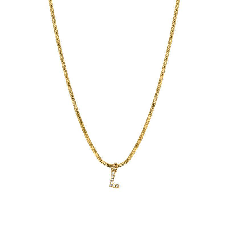Neckontheline Diamond Letter Necklace European and American Ins Style Simple and Versatile Short Necklace Fine Snake Bones Chain