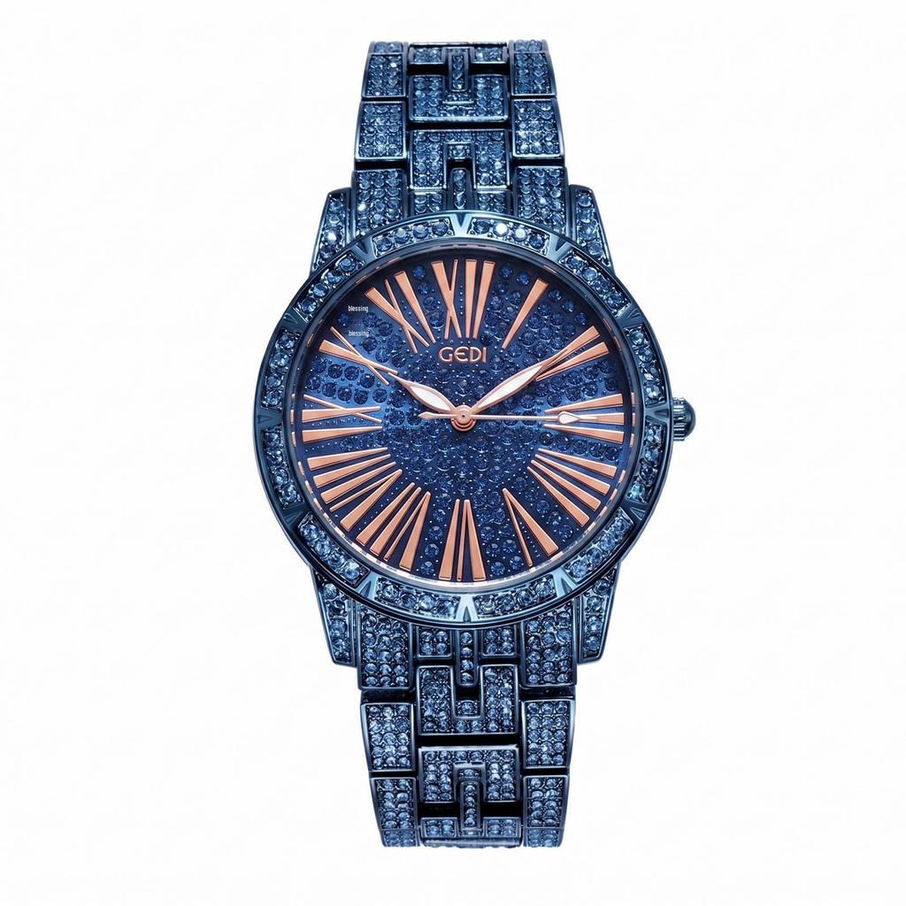 Gedi Starry Sky Women's Diamond Steel Band Waterproof Quartz Watch for Daily Commute or Work.