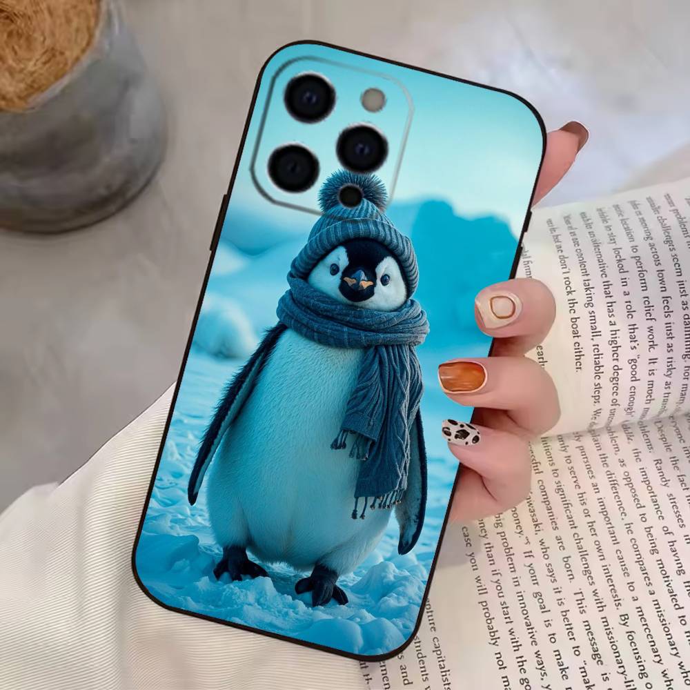 Funny Happy Cute P-Penguin Phone Case For iPhone 17, 16,15,14,13,12,11 Plus,Pro Max, Others Soft Black Cover